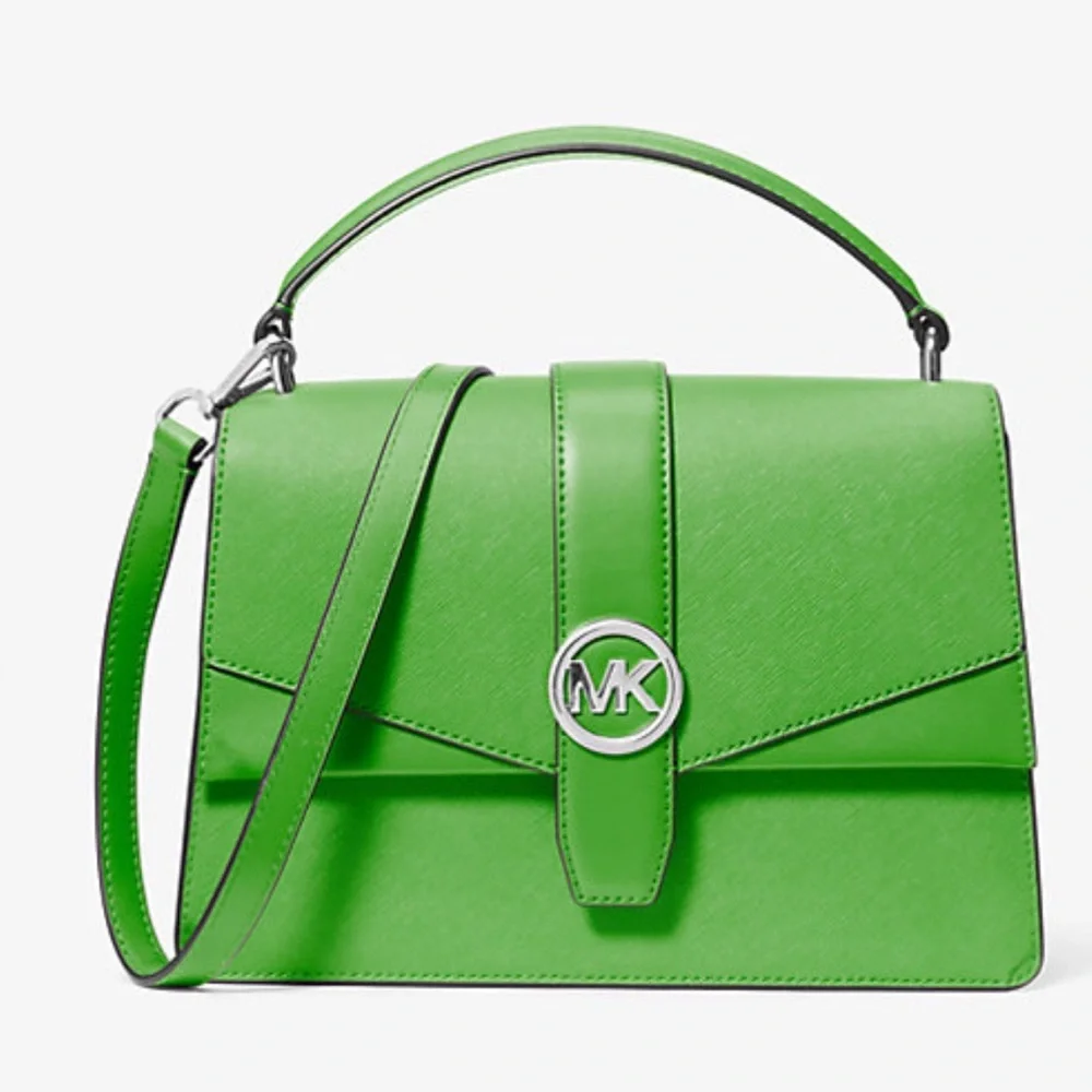 Michael Kors Greenwich Md Saffiano Leather Satchel Crossbody Shoulder Jungle Gre
